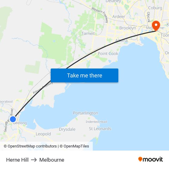 Herne Hill to Melbourne map