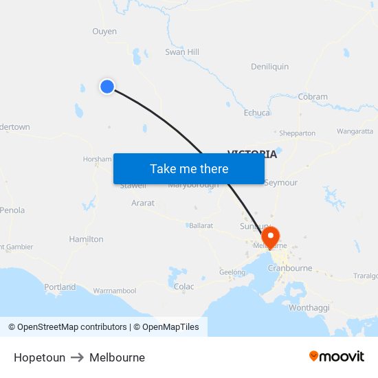 Hopetoun to Melbourne map