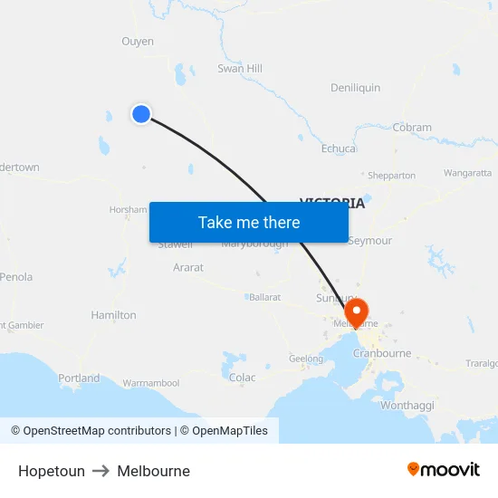 Hopetoun to Melbourne map