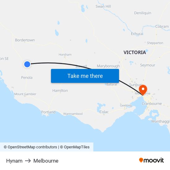 Hynam to Melbourne map