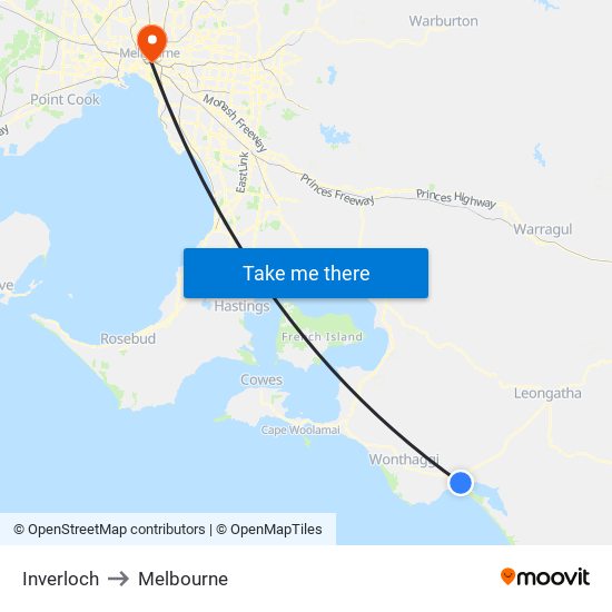 Inverloch to Melbourne map