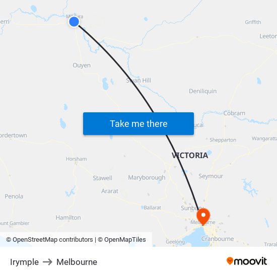 Irymple to Melbourne map