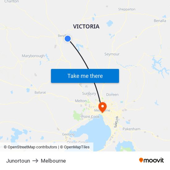 Junortoun to Melbourne map