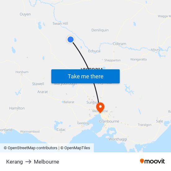 Kerang to Melbourne map