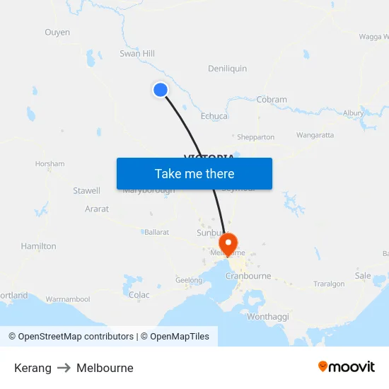 Kerang to Melbourne map