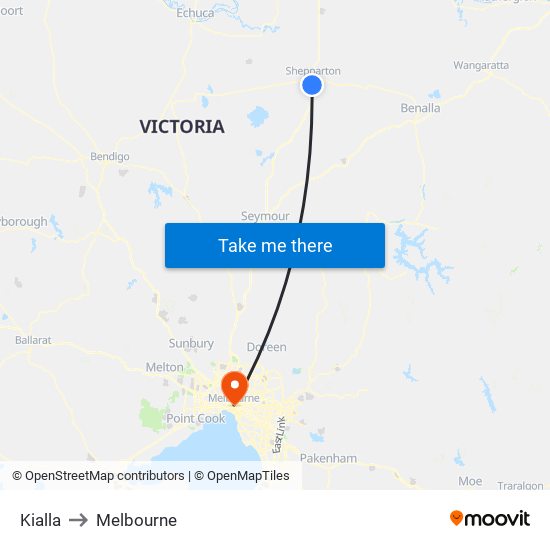 Kialla to Melbourne map
