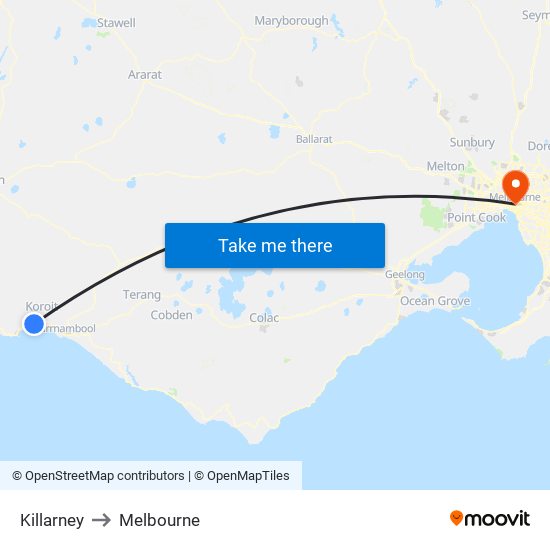 Killarney to Melbourne map