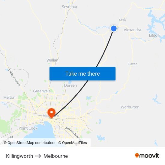 Killingworth to Melbourne map