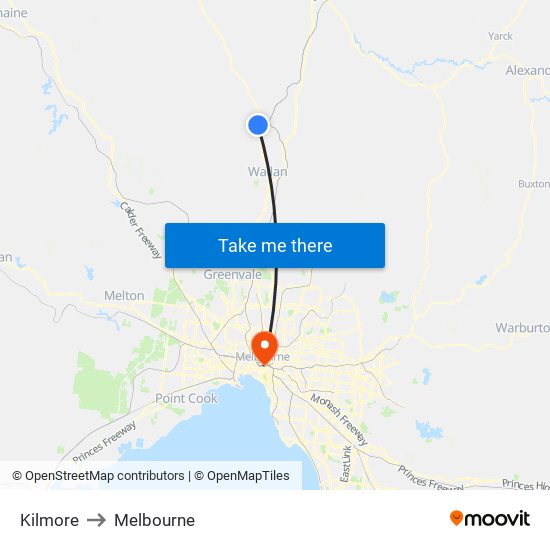 Kilmore to Melbourne map