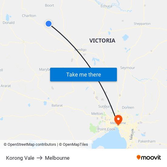 Korong Vale to Melbourne map