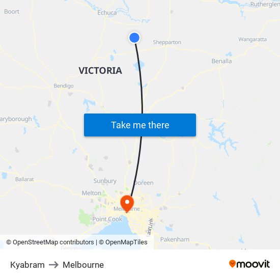 Kyabram to Melbourne map