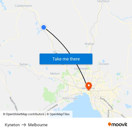 Kyneton to Melbourne map