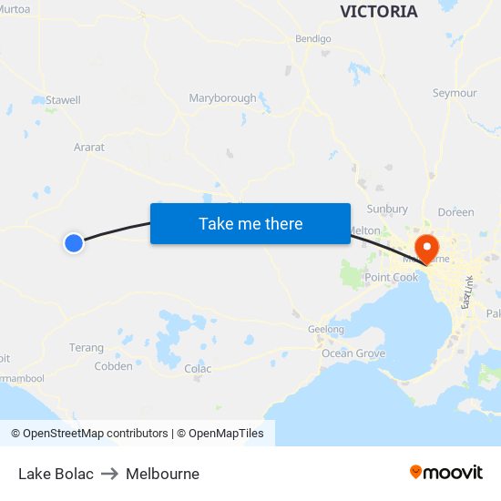 Lake Bolac to Melbourne map