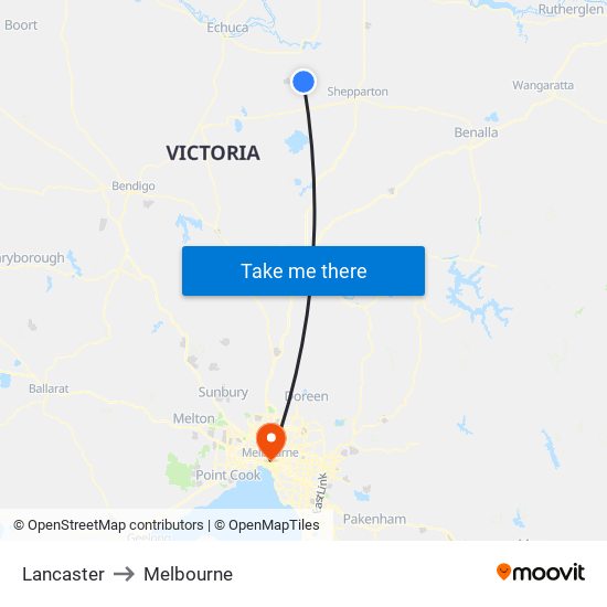 Lancaster to Melbourne map