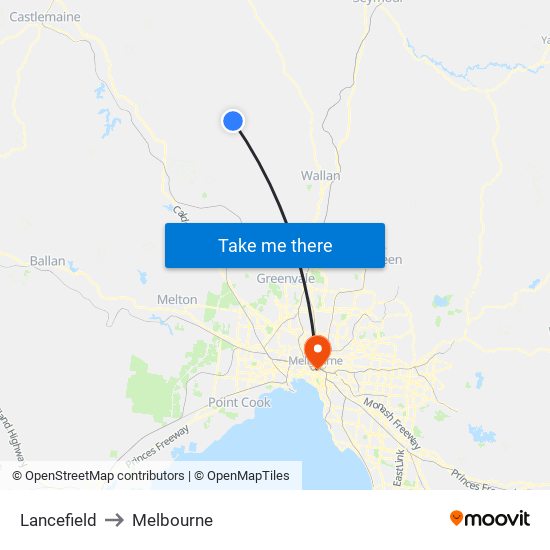 Lancefield to Melbourne map