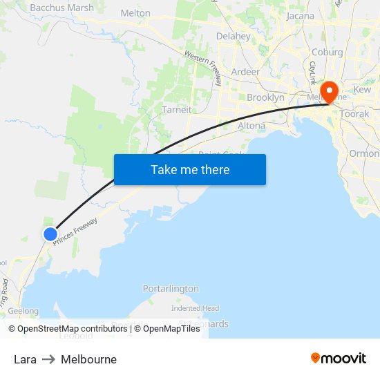Lara to Melbourne map