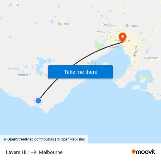 Lavers Hill to Melbourne map