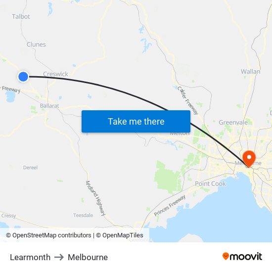 Learmonth to Melbourne map