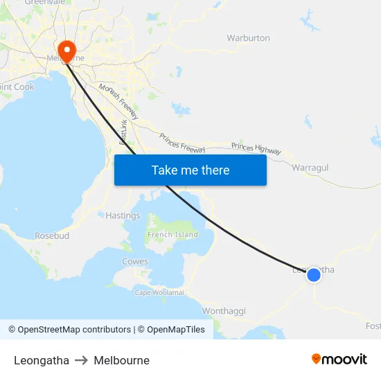 Leongatha to Melbourne map