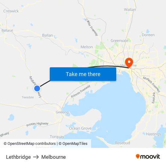 Lethbridge to Melbourne map