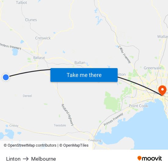 Linton to Melbourne map