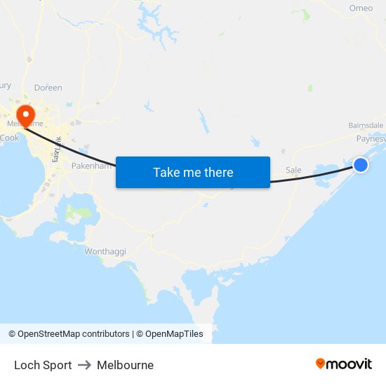 Loch Sport to Melbourne map