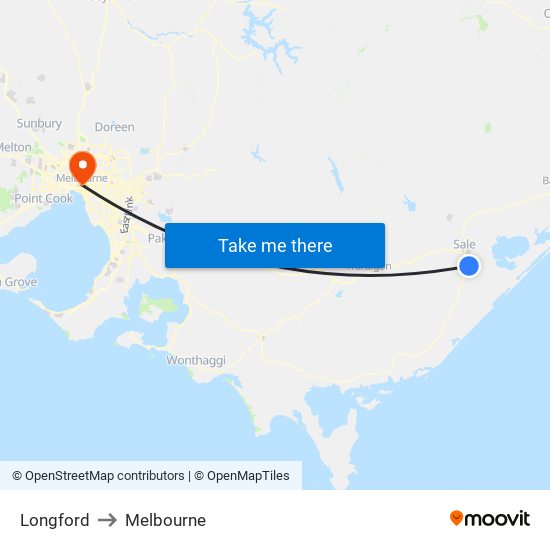 Longford to Melbourne map