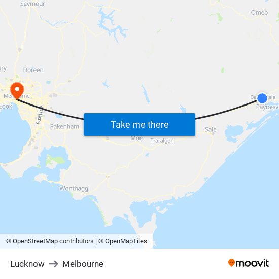 Lucknow to Melbourne map