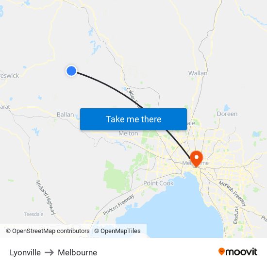 Lyonville to Melbourne map