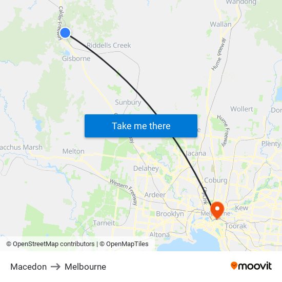 Macedon to Melbourne map