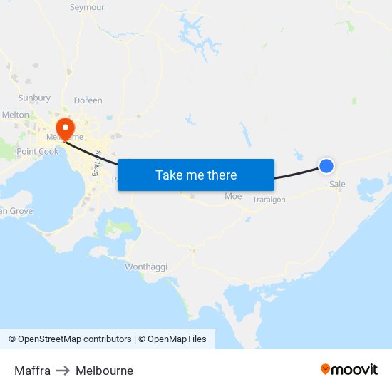 Maffra to Melbourne map