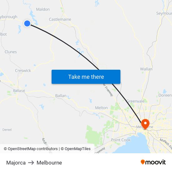 Majorca to Melbourne map