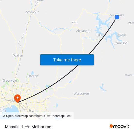 Mansfield to Melbourne map