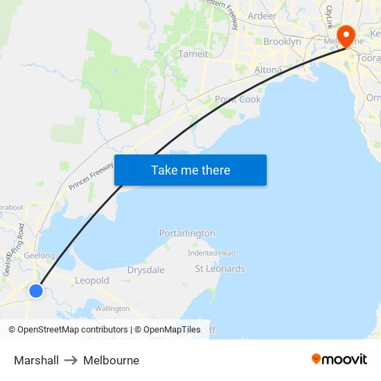 Marshall to Melbourne map