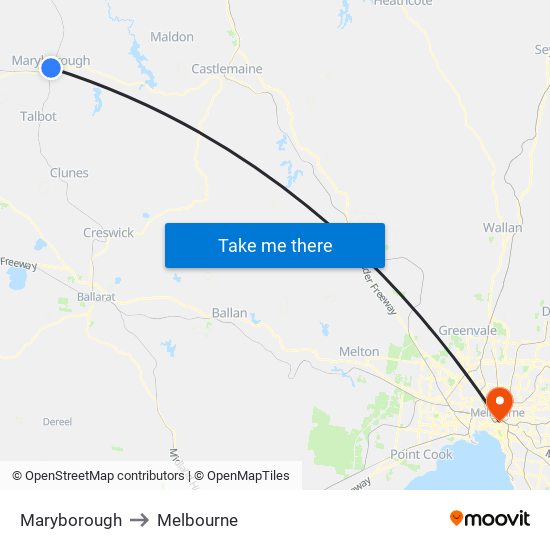 Maryborough to Melbourne map