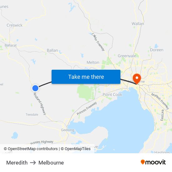 Meredith to Melbourne map