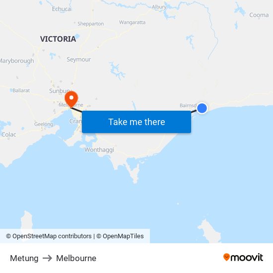 Metung to Melbourne map