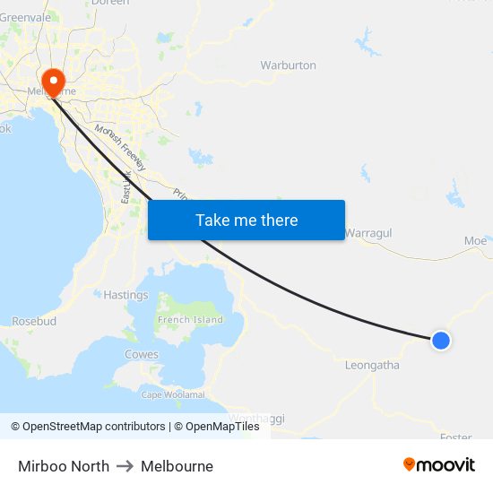 Mirboo North to Melbourne map