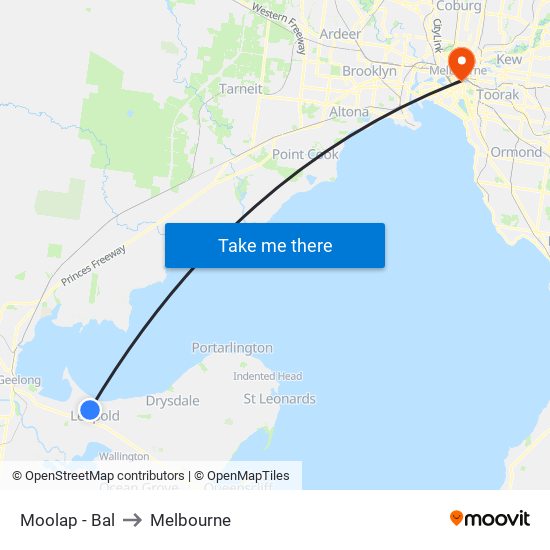 Moolap - Bal to Melbourne map