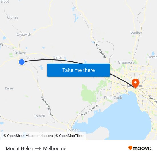 Mount Helen to Melbourne map