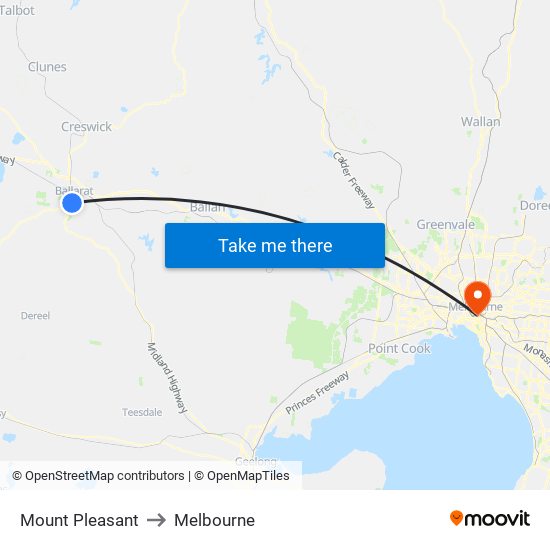 Mount Pleasant to Melbourne map