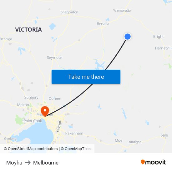 Moyhu to Melbourne map