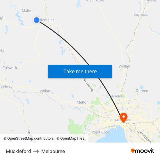 Muckleford to Melbourne map