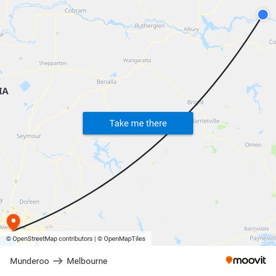 Munderoo to Melbourne map