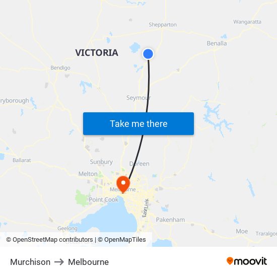 Murchison to Melbourne map