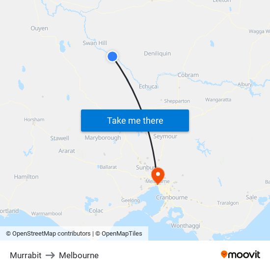 Murrabit to Melbourne map