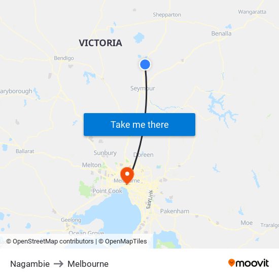 Nagambie to Melbourne map