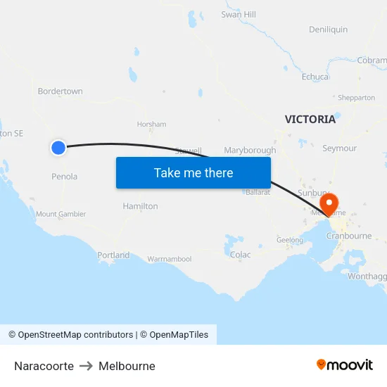 Naracoorte to Melbourne map