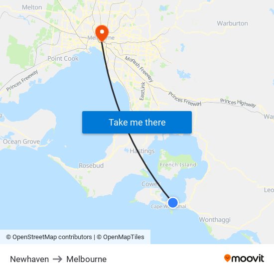 Newhaven to Melbourne map