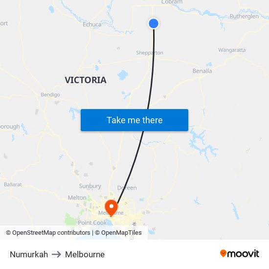 Numurkah to Melbourne map